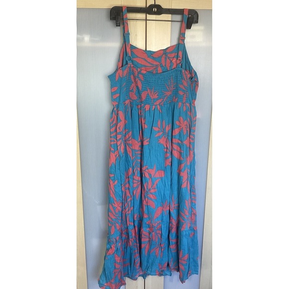 Old Navy Women Maxi Dress Sz XL Smocked Sleeveless Blue Coral Tiered Summer Boho - Picture 4 of 5